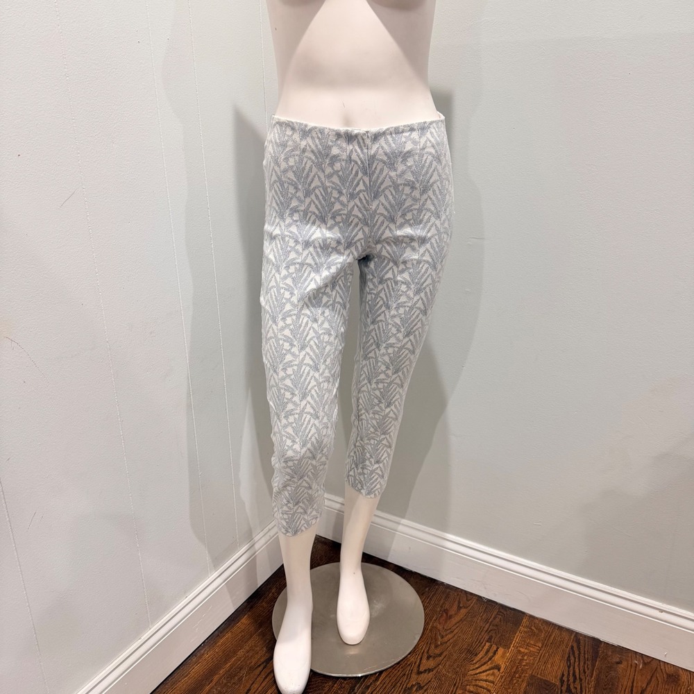 Alfani Silver Metallic Jacquard Crop Pants Floral Leaf Trousers | 6P